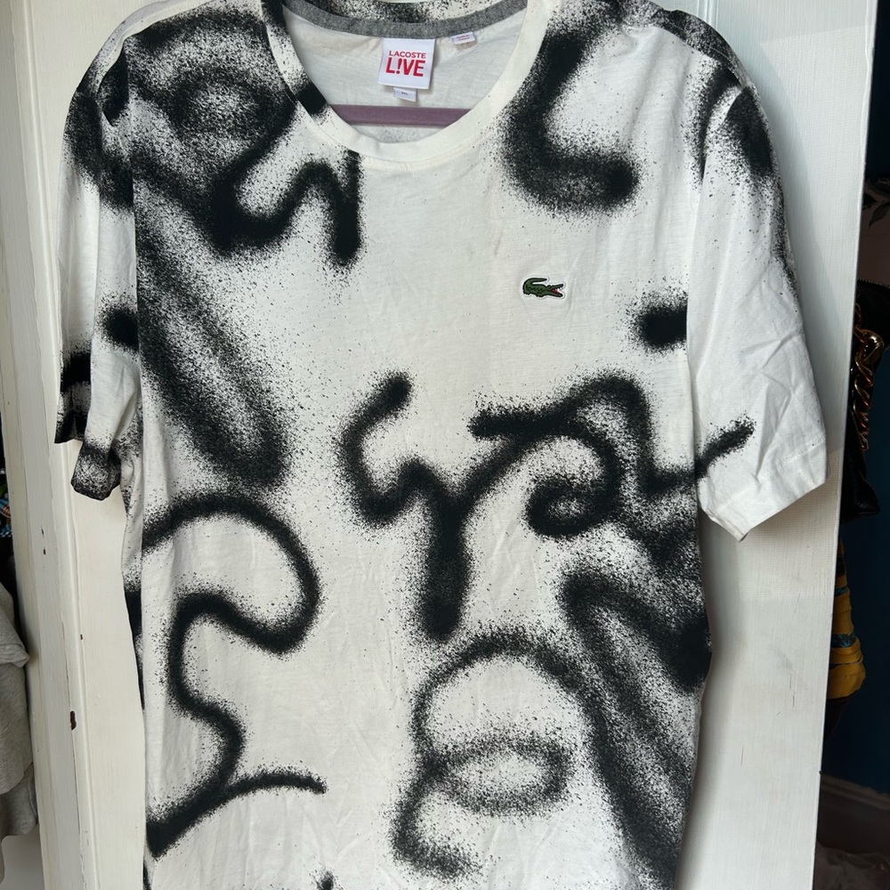 Lacoste Men's White and Black Abstract T-Shirt